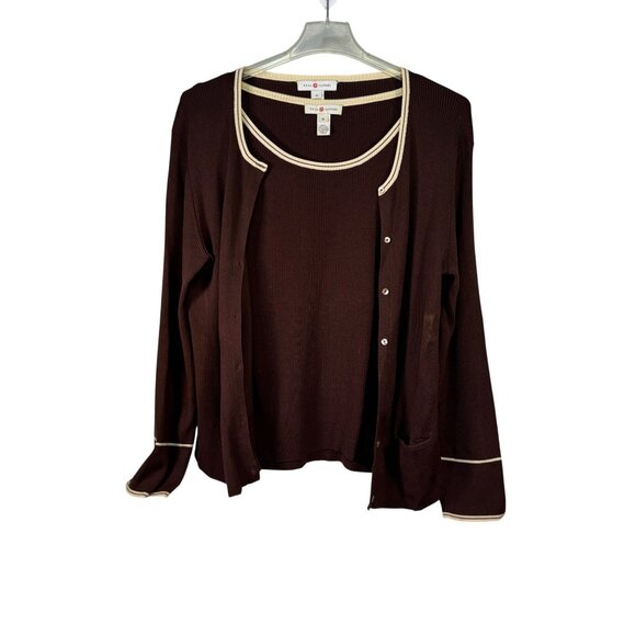 Real Clothes Womens XL Brown Sleeveless Top & Cardigan Set Silk Blend - Picture 1 of 10